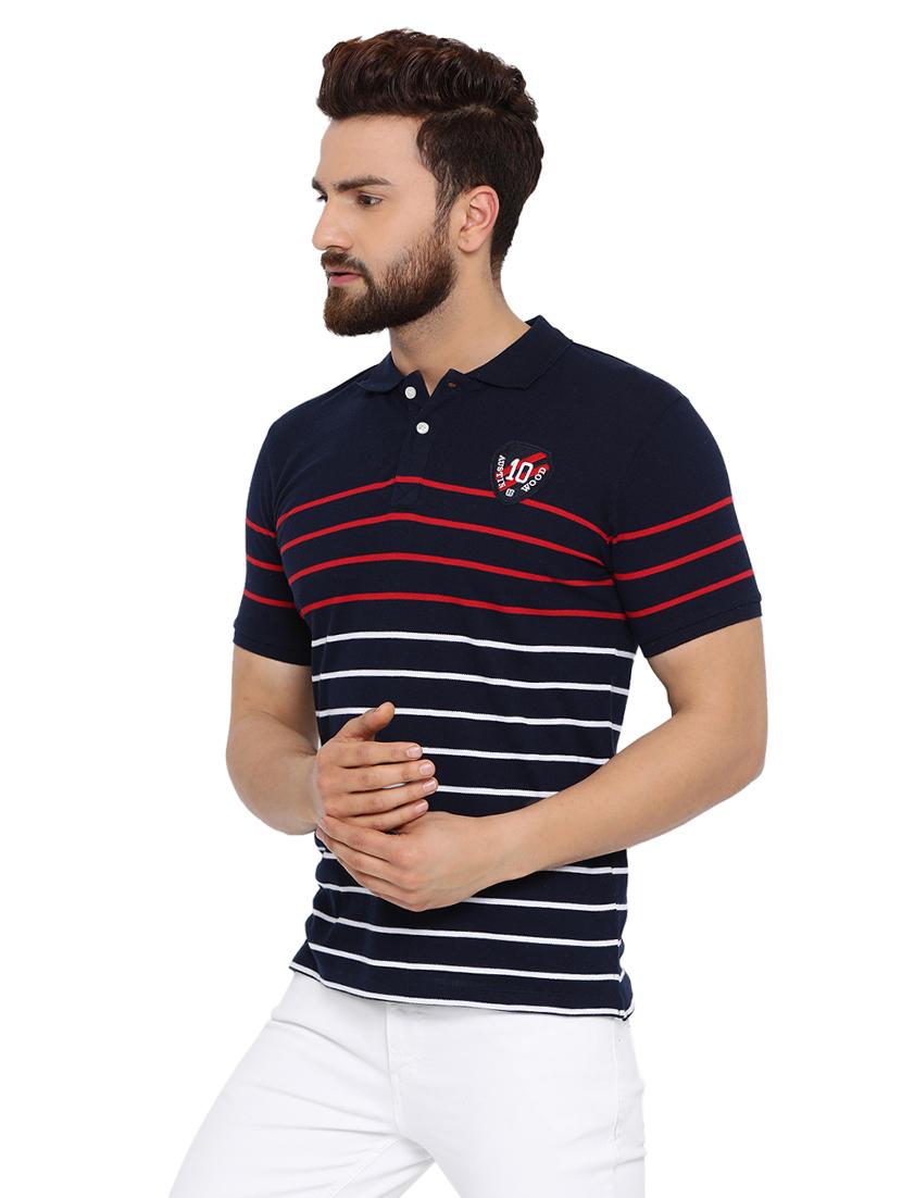navy blue striped polo t-shirt - 16078026 - Zoom Image - 2