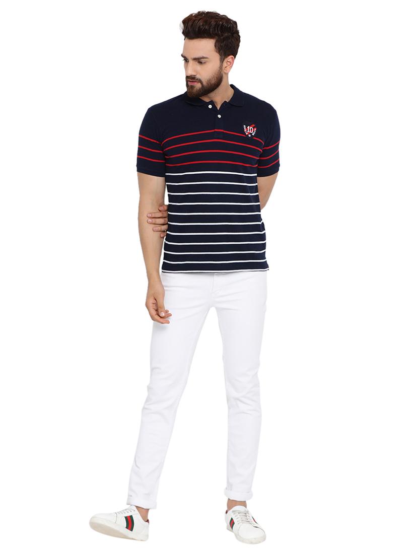 navy blue striped polo t-shirt - 16078026 - Zoom Image - 5