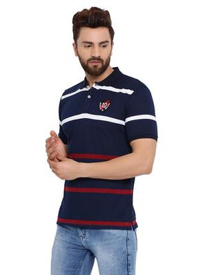 navy blue striped polo t-shirt - 16078030 - Standard Image - 2