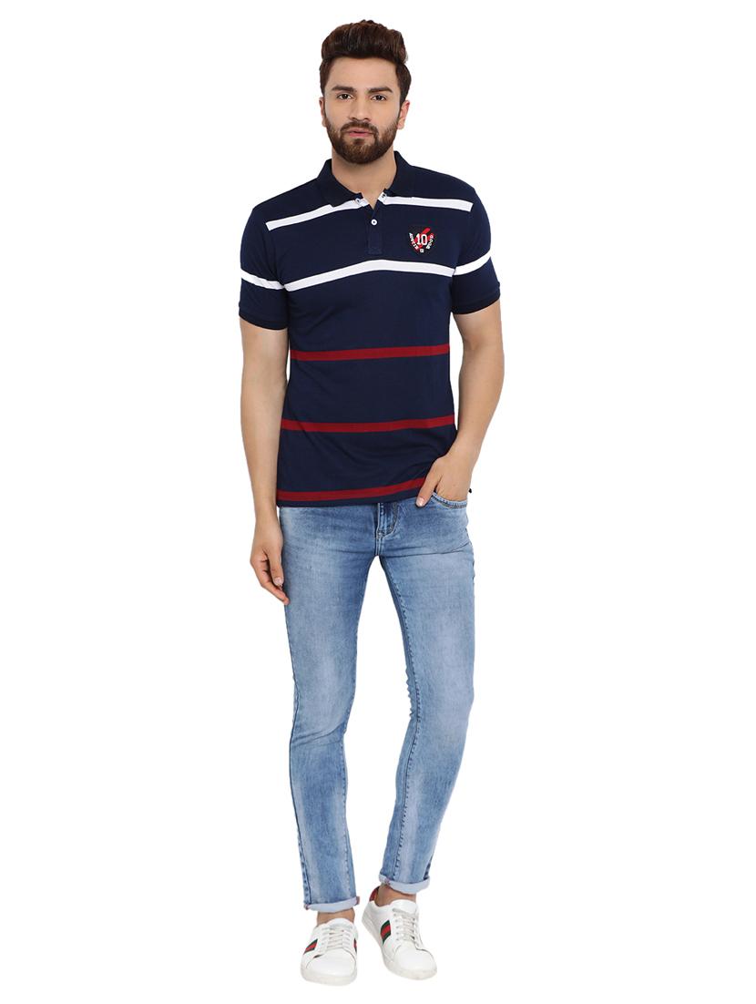 navy blue striped polo t-shirt - 16078030 - Zoom Image - 5
