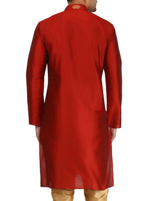 red pure silk long kurta - 16079245 - Standard Image - 2