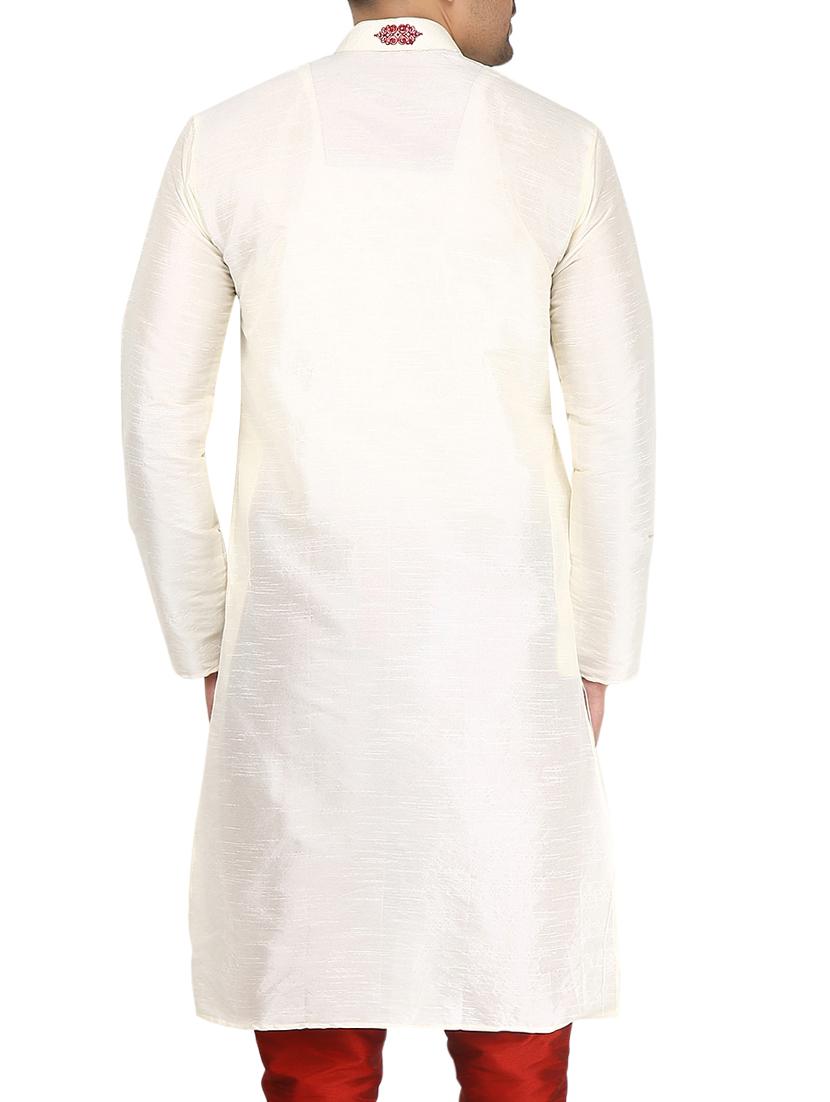 white pure silk long kurta - 16079254 - Zoom Image - 2