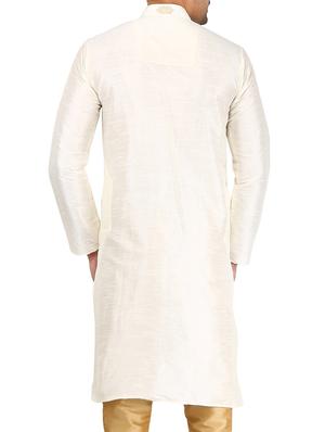 white pure silk long kurta - 16079255 - Standard Image - 2