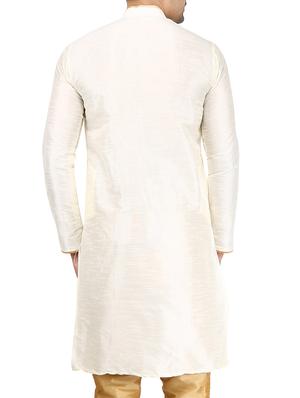 white pure silk long kurta - 16079271 - Standard Image - 2