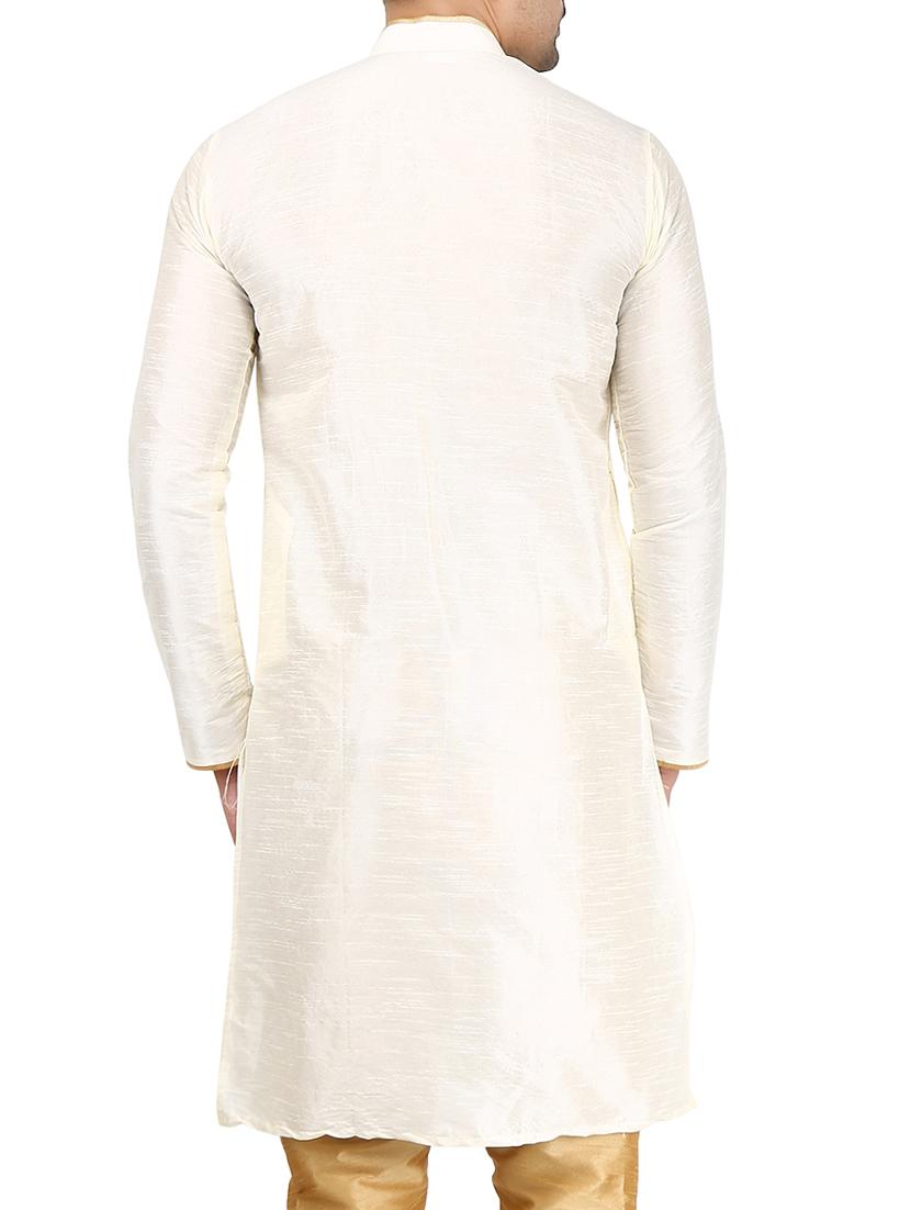 white pure silk long kurta - 16079271 - Zoom Image - 2
