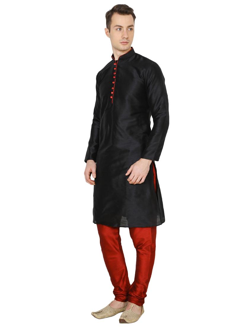 black silk blend long kurta pyjama set - 16079729 - Zoom Image - 2