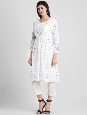 Polka dot flared kurta - 16080654 - Standard Image - 2