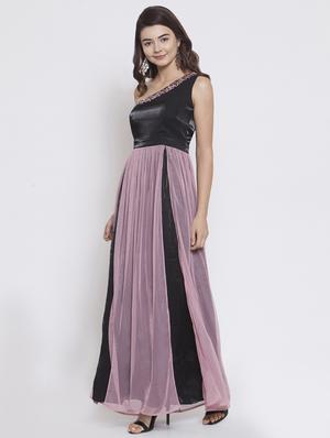 single shoulder contrast overlay maxi dress - 16082273 - Standard Image - 2