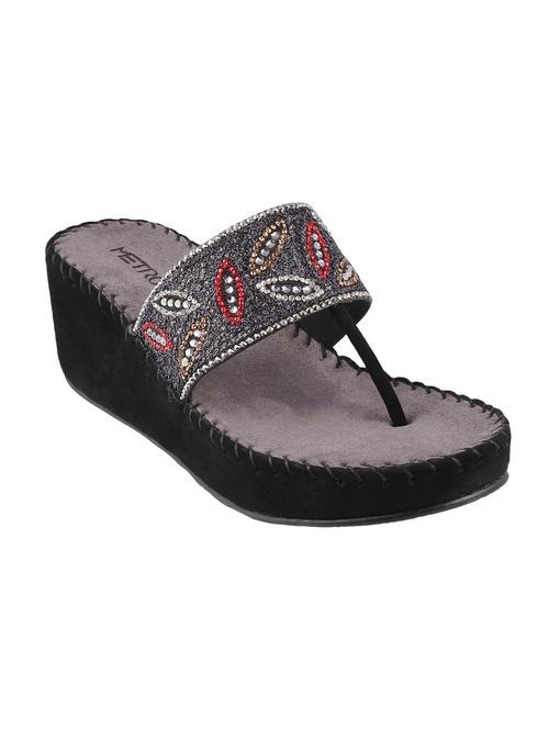 black t-strap wedges - 16084028 - Standard Image - 1