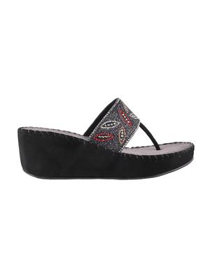 black t-strap wedges - 16084028 - Standard Image - 2