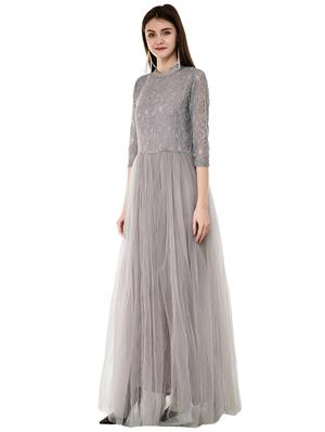 lace panel flared gown - 16084879 - Standard Image - 2