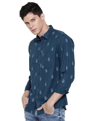 blue printed casual shirt - 16086869 - Standard Image - 2