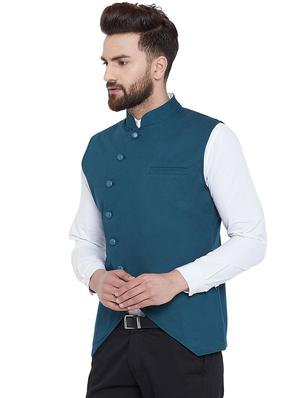 blue cotton nehru jacket - 16087061 - Standard Image - 2