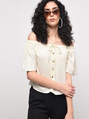 button detail off shoulder top - 16087399 - Standard Image - 2