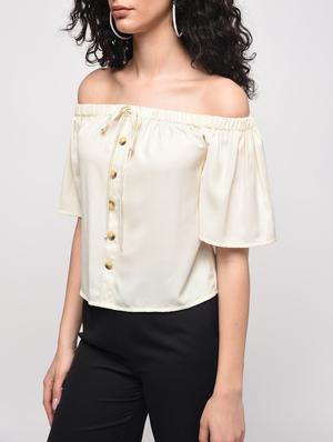 button detail off shoulder top - 16087399 - Standard Image - 5