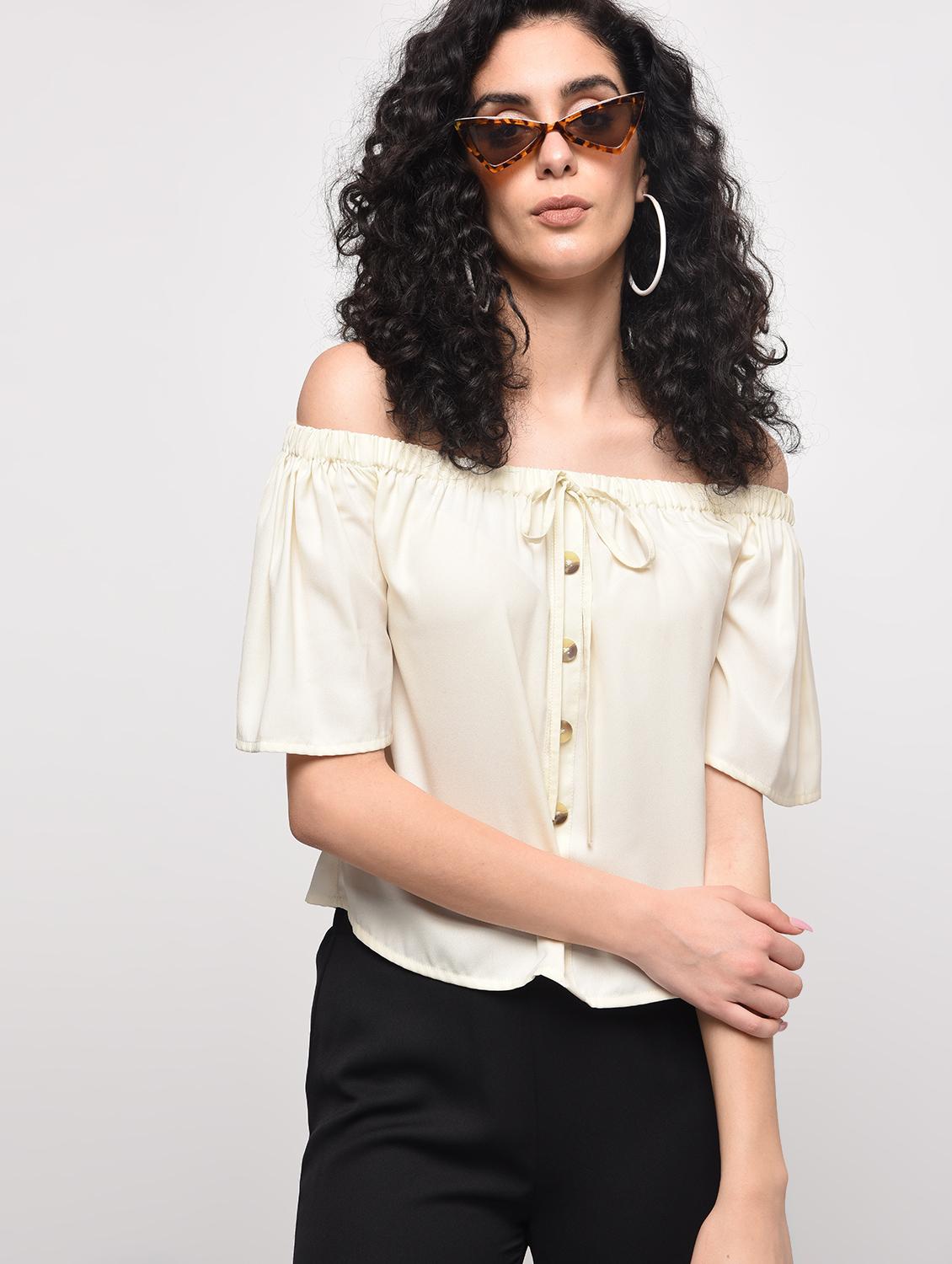button detail off shoulder top - 16087399 - Zoom Image - 2