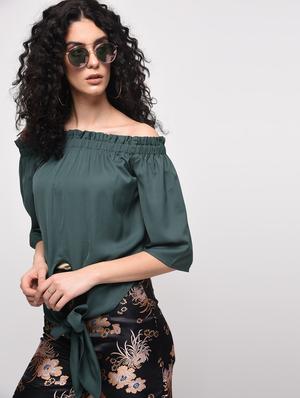 tie knot hem off shoulder top - 16087402 - Standard Image - 2