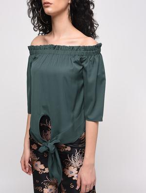 tie knot hem off shoulder top - 16087402 - Standard Image - 5