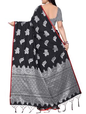 silver conversational motif woven saree with blouse - 16087869 - Standard Image - 2