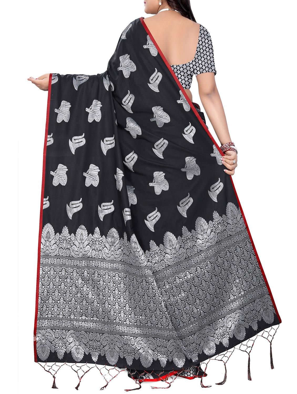 silver conversational motif woven saree with blouse - 16087869 - Zoom Image - 2