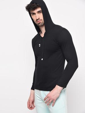 black solid hooded t-shirt - 16088700 - Standard Image - 2