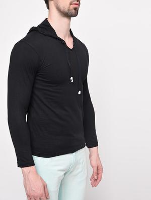 black solid hooded t-shirt - 16088700 - Standard Image - 5