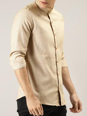 beige solid casual shirt - 16089609 - Standard Image - 2