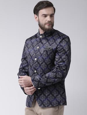 blue printed bandhgala - 16089784 - Standard Image - 2