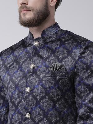 blue printed bandhgala - 16089784 - Standard Image - 5