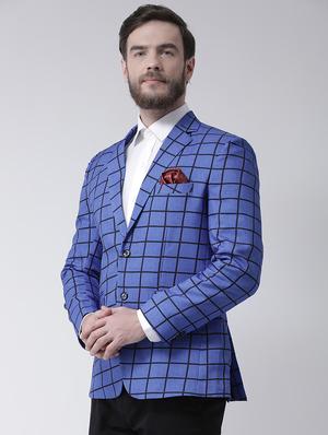 blue checkered casual blazer - 16089787 - Standard Image - 2