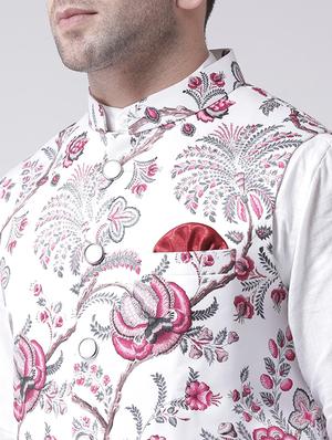 white floral printed nehru jacket - 16089796 - Standard Image - 5