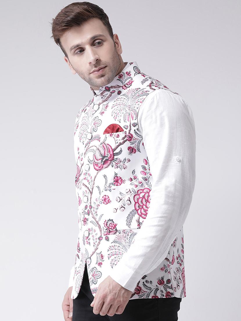 white floral printed nehru jacket - 16089796 - Zoom Image - 2