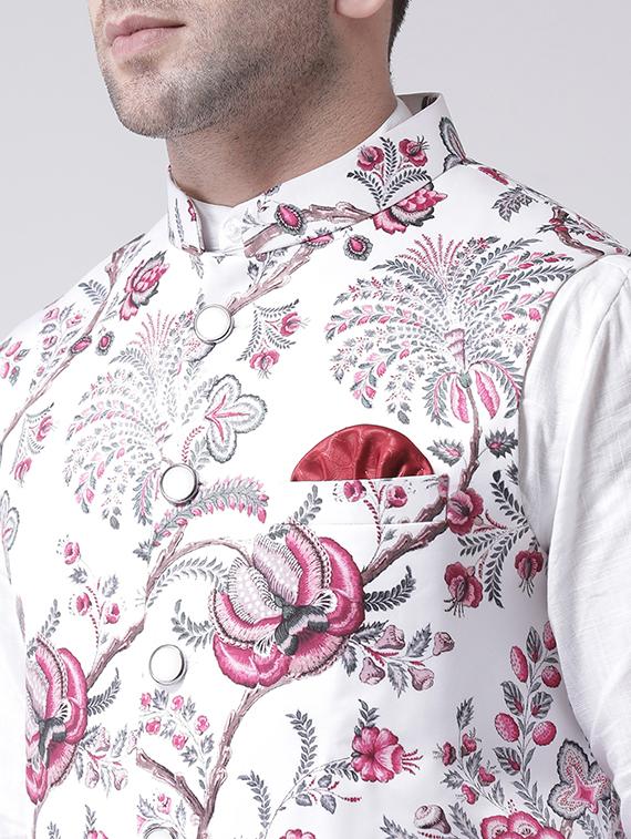 white floral printed nehru jacket - 16089796 - Zoom Image - 5