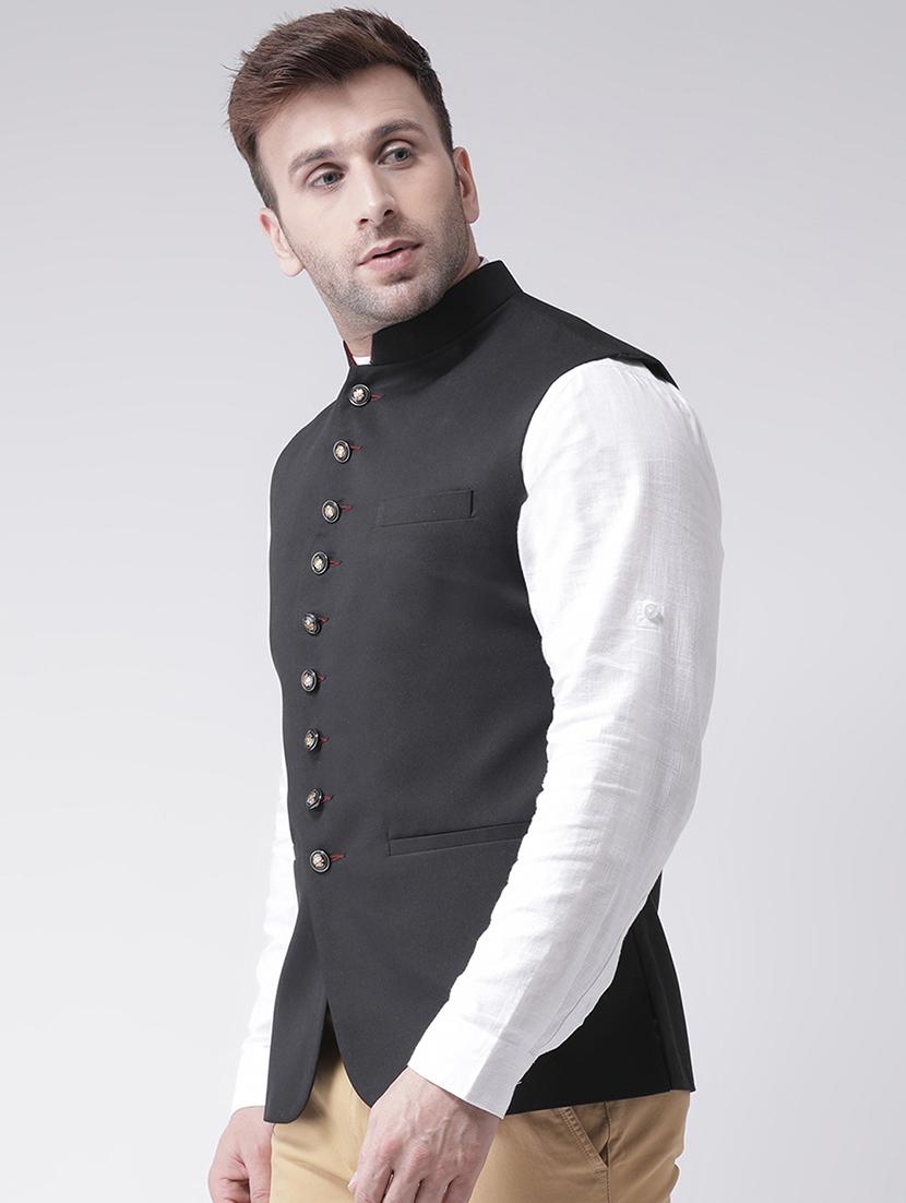 black solid nehru jacket - 16089806 - Zoom Image - 2