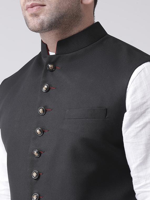 black solid nehru jacket - 16089806 - Zoom Image - 5