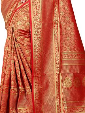 floral zari motif banarasi saree with blouse - 16090132 - Standard Image - 2