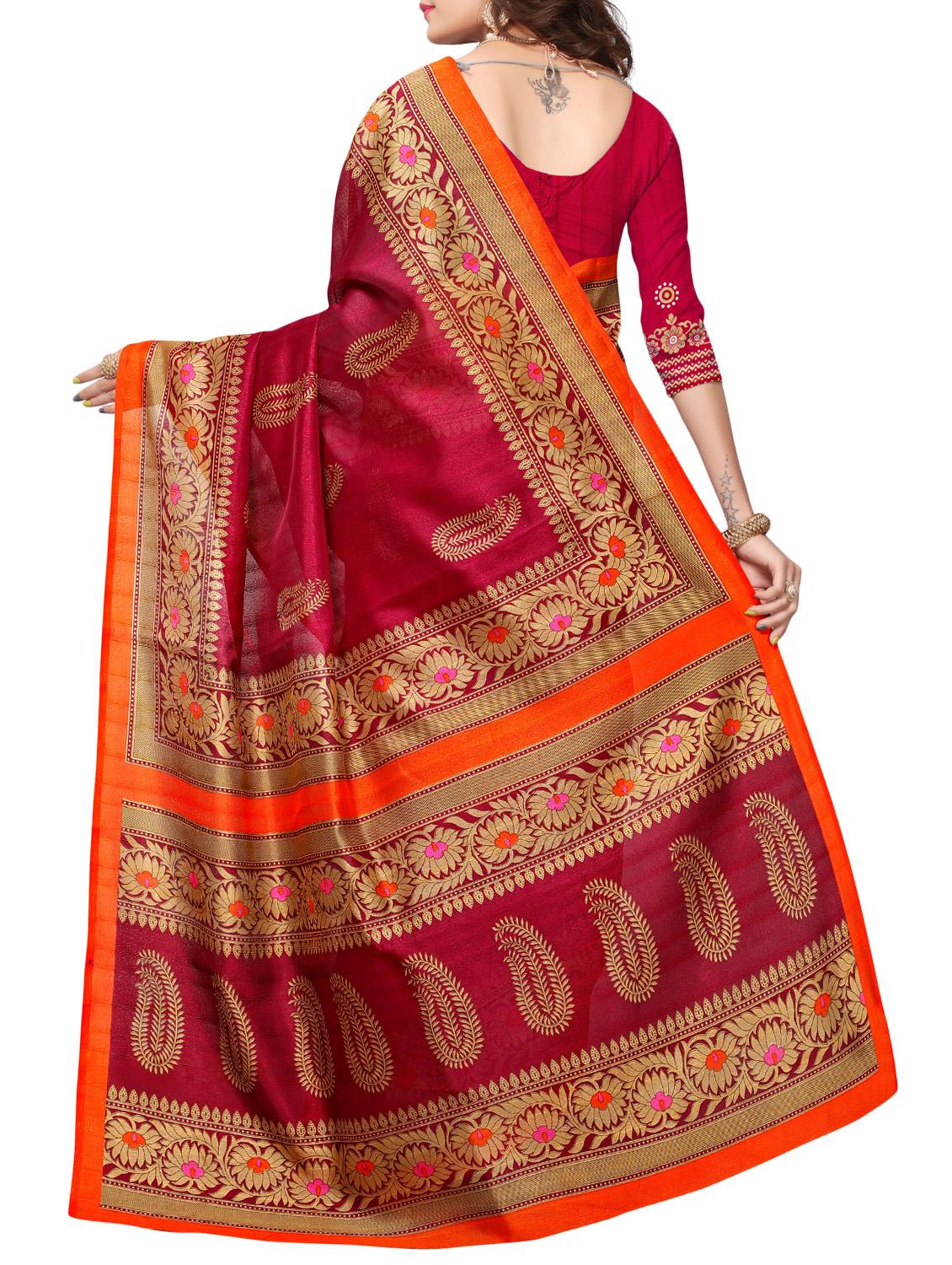 maroon art silk bhagalpuri saree with blouse - 16090355 - Zoom Image - 2