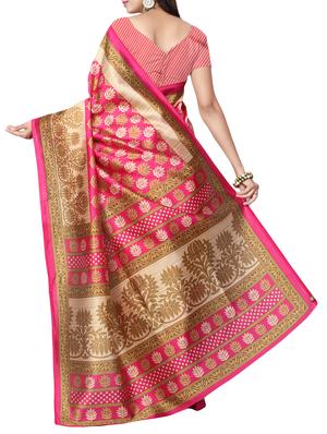 pink art silk printed saree with blouse - 16090368 - Standard Image - 2