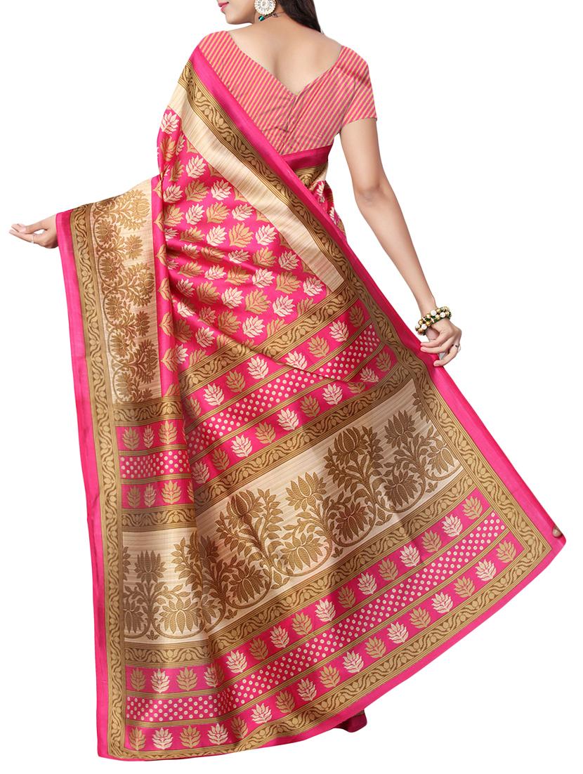pink art silk printed saree with blouse - 16090368 - Zoom Image - 2