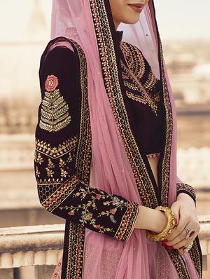 floral embroidered flared lehenga - 16091262 - Standard Image - 2