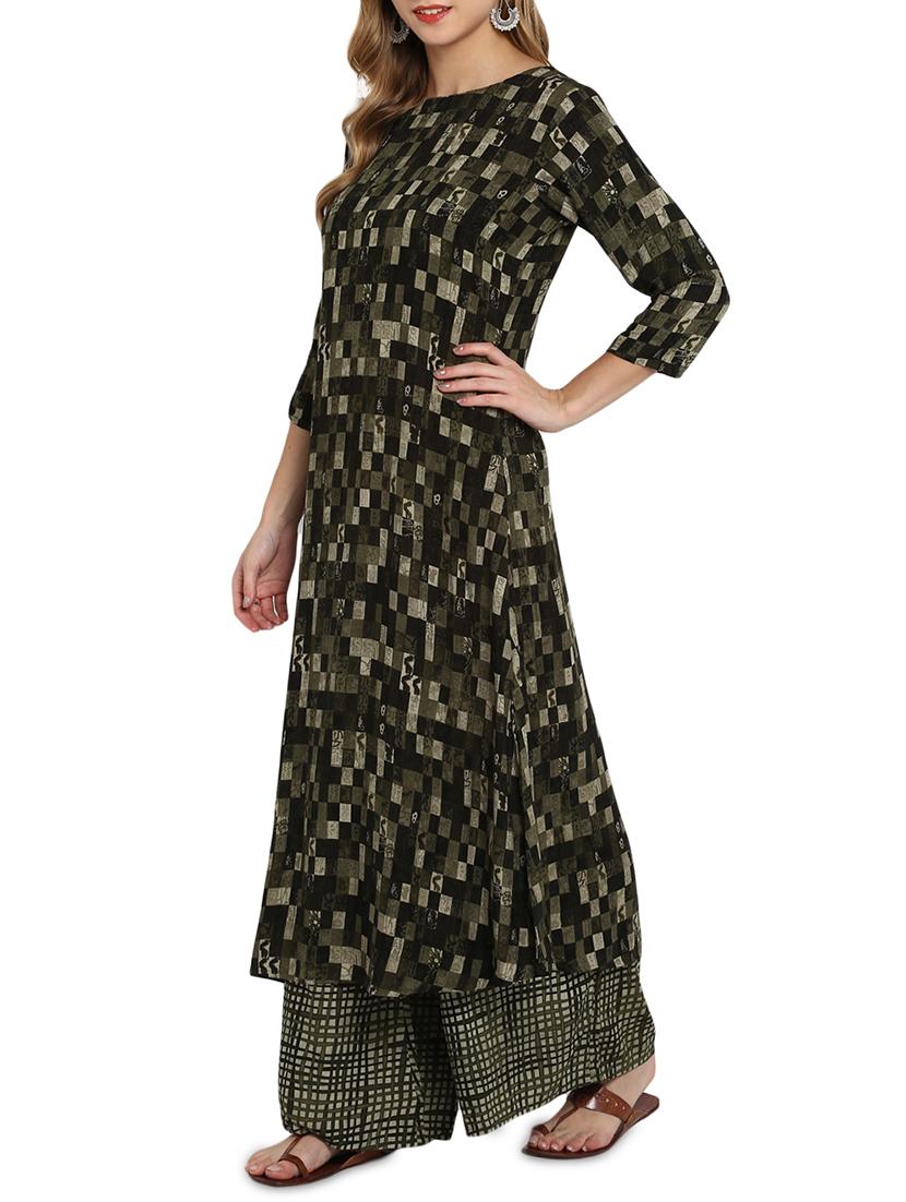 Checkered kurta palazzo set - 16091930 - Zoom Image - 2