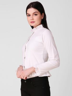 ruffle detail button up denim jacket - 16092317 - Standard Image - 2