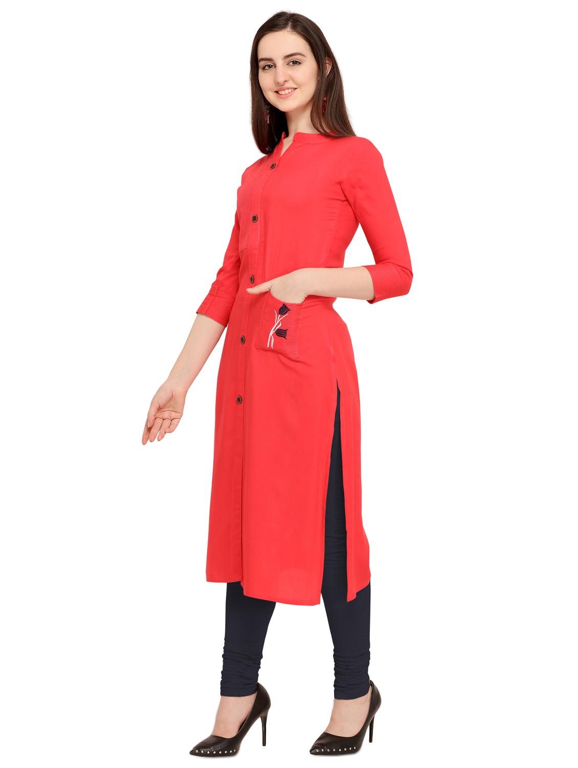 embroidered solid straight kurta - 16092482 - Zoom Image - 2