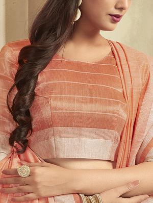 checkered zari motif peach kanjivaram saree with blouse - 16092851 - Standard Image - 2