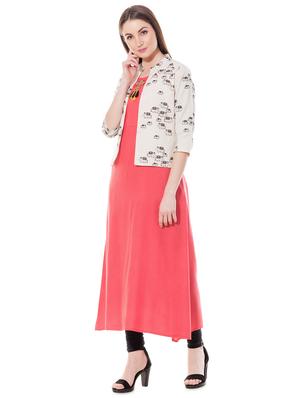 Solid a-line kurta with conversational jacket - 16093079 - Standard Image - 2