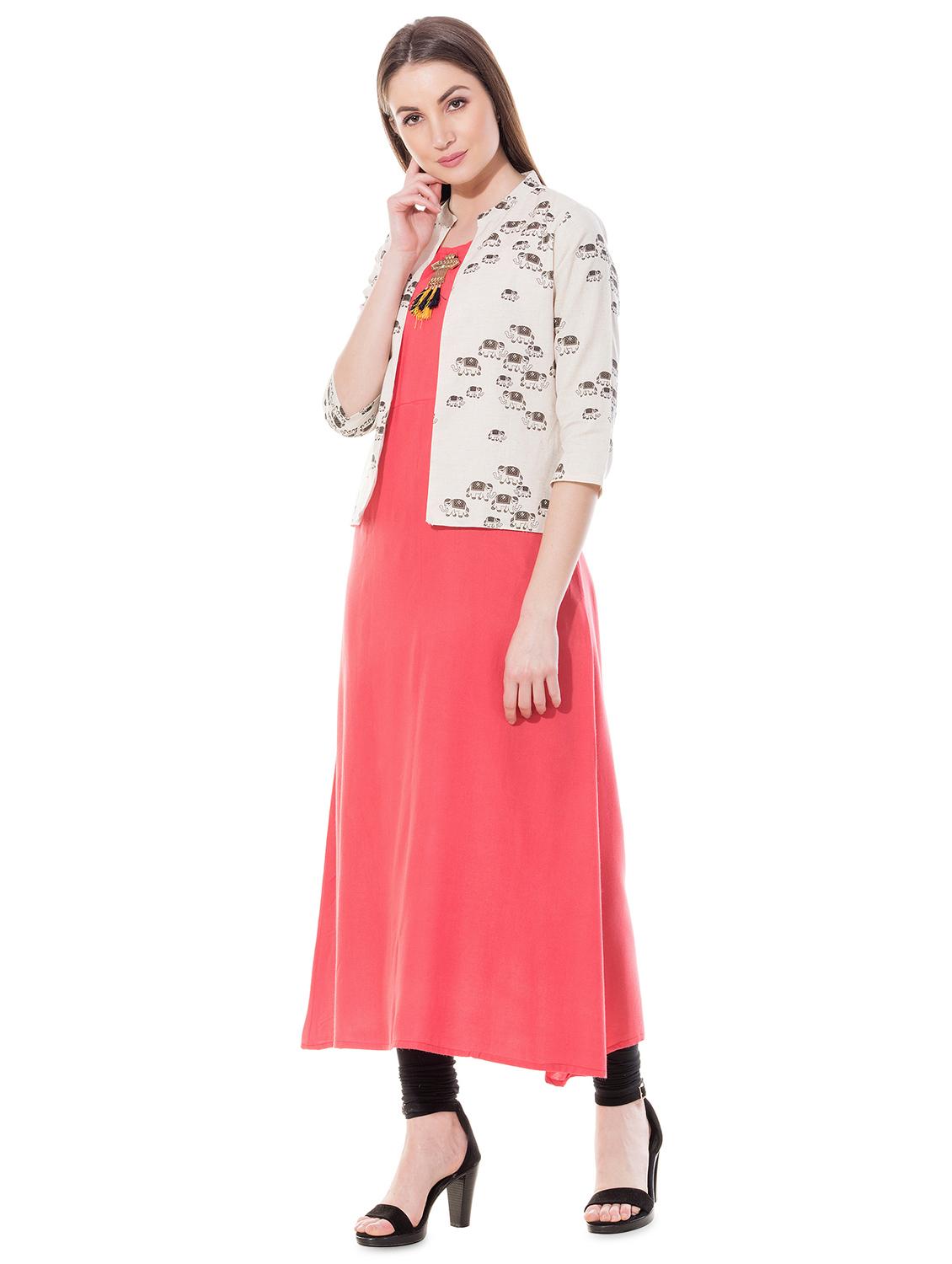 Solid a-line kurta with conversational jacket - 16093079 - Zoom Image - 2