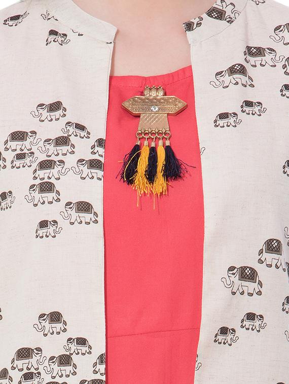 Solid a-line kurta with conversational jacket - 16093079 - Zoom Image - 5