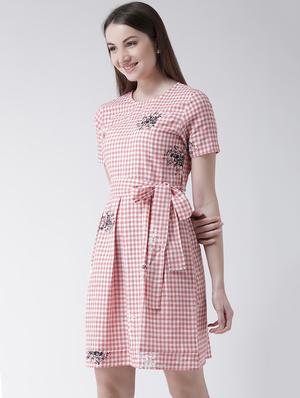 checkered pleated a-line dress - 16094188 - Standard Image - 2