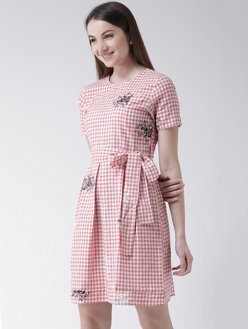 checkered pleated a-line dress - 16094188 - Zoom Image - 2