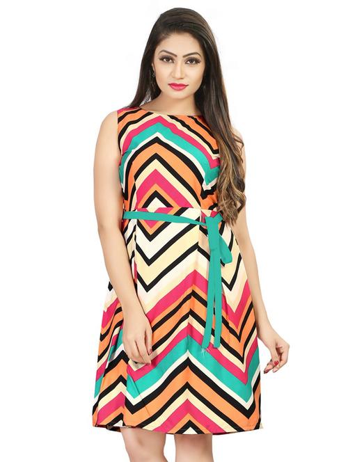 tie knot front chevron a-line dress - 16095313 - Very Small Image - 1